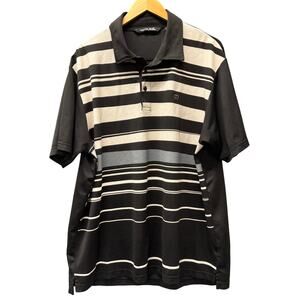 Travis Mathew Polo Shirt Mens XXL Black Gray Cream Stripe Short Sleeve Golf